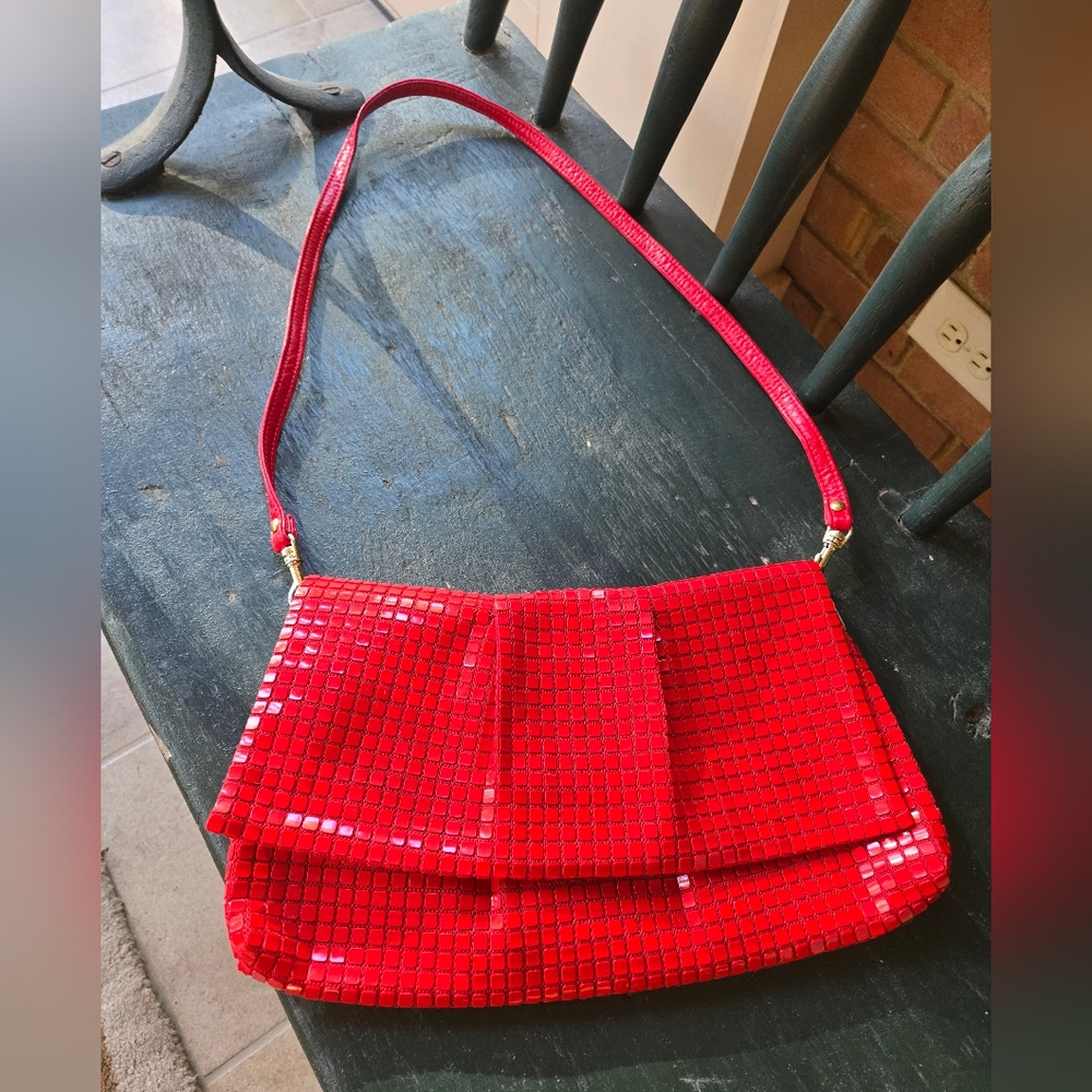 Elegant Red Sequin Shoulder Bag Purse Vintage